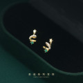 A44813 s925 sterling silver christmas tree green stud piercing earrings