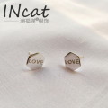 S11293 925 sterling silver Love hesagon stud earrings