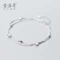 A36451 s925 sterling silver charm fashion doublelayer square silver charm bracelet