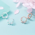 A42910 s925 silver sweet stud earrings rhinestone flower circle stud earrings