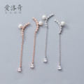 A35713 s925 sterling silver pearl rhinestone teardrop long earrings