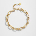 A34195 925 sterling silver simple gold fashion adjustable thick charm bracelet