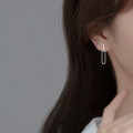 A36008 s925 sterling silver geometric hollowed bar rhinestone oval earrings