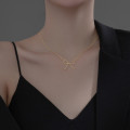 A34571 s925 sterling silver trendy simple chic sweet bar bow necklace