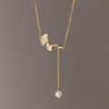 A37200 s925 sterling silver pearl rhinestone silver necklace