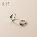 A32370 s925 sterling silver chic circle black rhinestone chain earrings