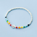 A36457 s925 sterling silver colorful beaded smile charm bracelet