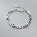A38188 s925 sterling silver rhinestone geometric charm vintage unique bracelet