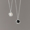 A37197 s925 sterling silver black agate bead necklace