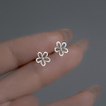 A43488 s925 sterling silver simple hollowed stud cute dainty piercing earrings