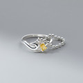 A39527 s925 sterling silver yellow rhinestone hollowed chain bar design unique ring