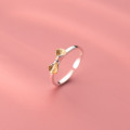 A35096 s925 sterling silver chic gold bow adjustable ring