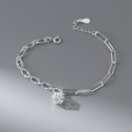 A45527 s925 silver trendy sweet dainty rhinestone hollowed ball charm bracelet