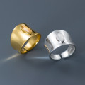 A44559 s925 sterling silver dainty simple natural white jade wide ring