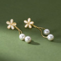 A40693 s925 sterling silver flower artificial pearl fringe stud earrings vintage elegant earrings