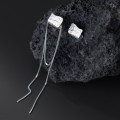 A38179 s925 sterling silver wrinkled stud grade long fringe earrings