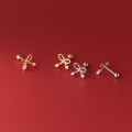 A33691 s925 sterling silver trendy simple rhinestone bow sweet chic earrings