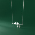 A35281 s925 sterling silver chic simple bird leaf sweet necklace