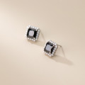 A32342 s925 sterling silver rhinestone black rhinestone square earrings