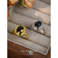 A40874 s925 sterling silver black agate vintage ring