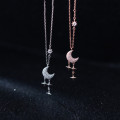A34124 s925 sterling silver trendy sparkling moon sweet chic necklace