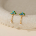 A45547 s925 sterling silver thai enamel ethnic dainty pearl fringe stud earrings