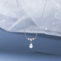 A44612 s925 silver trendy sweet unique simple rhinestone teardrop necklace