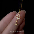 A39244 s925 silver simple trendy rhinestone key sweet elegant fashion necklace