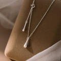 A44525 s925 silver trendy sweet unique simple matte finish teardrop necklace