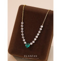 A43621 s925 sterling silver rhinestone heart pendant fashion necklace