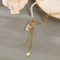 A32971 pearl 925 sterling silver butterfly design asymmetric doublelayer necklace