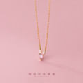 A34127 s925 sterling silver cute cute pink rhinestone necklace
