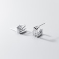 A35919 s925 sterling silver laye square bar earrings