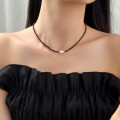 A43103 s925 sterling silver pearl black vintage design necklace