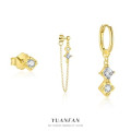 A45267 s925 sterling silver square rhinestone stud unique trendy earrings
