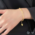 A45784 silver trendy sweet dainty gold leaf charm bracelet