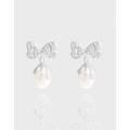A43666 natural pearl heart butterfly stud sterling silver s925 earrings