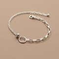 A34998 s925 sterling silver asymmetric chain circle charm bracelet