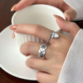 A39285 s925 silver twist heart simple elegant unique vintage ring