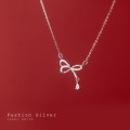 A34090 s925 sterling silver trendy rhinestone bow necklace