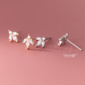 A37950 s925 sterling silver rhinestone leaf stud trendy design earrings