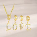 A45854 simple letter initial silver s925 goldplated gold cubic zirconia pendant necklace