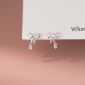 A44405 silver sweet heart rhinestone butterfly hollowed bar stud earrings