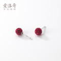 A32317 s925 sterling silver chic unique red rhinestone ball piercin earrings