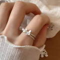 A45324 s925 sterling silver double layered twist butterfly adjustable ring