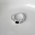 A32674 s925 sterling silver black rhinestone ring