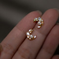 A39246 s925 sterling silver stud artificial pearl moon rhinestone elegant earrings