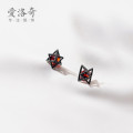 A33255 s925 sterling silver unique black geometric hollowed triangle earrings