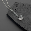 A34605 s925 sterling silver vintage silver butterfly necklace
