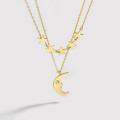 A33966 925 sterling silver stars moon doublelayer necklace